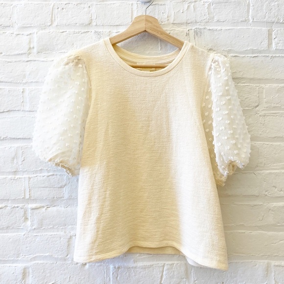 Anthropologie || Maeve Woven Puff-Sleeve Top Ivory Medium - Picture 2 of 8